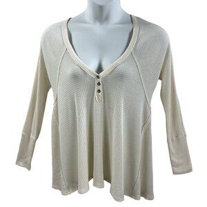 Free People Cream Waffle Knit Henley Top Oversized S Thermal Flowy Lagonlook NWT